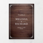 Elegant Classic Rustic Barn Wood Monogram Weddensc Drieluik Uitnodiging (Cover)