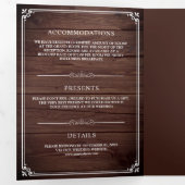 Elegant Classic Rustic Barn Wood Monogram Weddensc Drieluik Uitnodiging (Binnenzijde eerst)