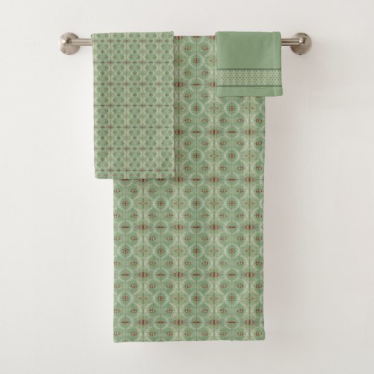 Elegant Classic Sage & Floral  Tegel Pattern Bad Handdoek (Insitu)