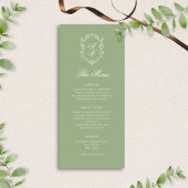 Elegant Classic Sage Green Monogram Crest Wedding Menu