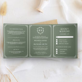 Elegant Classic Sage Green Monogram Weddenschap Drieluik Uitnodiging