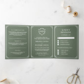 Elegant Classic Sage Green Monogram Weddenschap Drieluik Uitnodiging (Binnen)