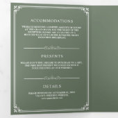 Elegant Classic Sage Green Monogram Weddenschap Drieluik Uitnodiging (Binnenzijde eerst)