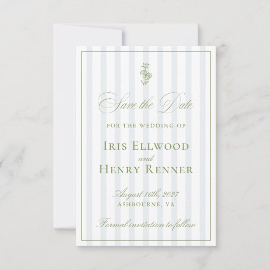 Elegant Classic Sage Green Save the Date Kaart (Voorkant)