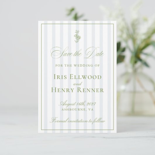 Elegant Classic Sage Green Save the Date Kaart (Staand voorkant)