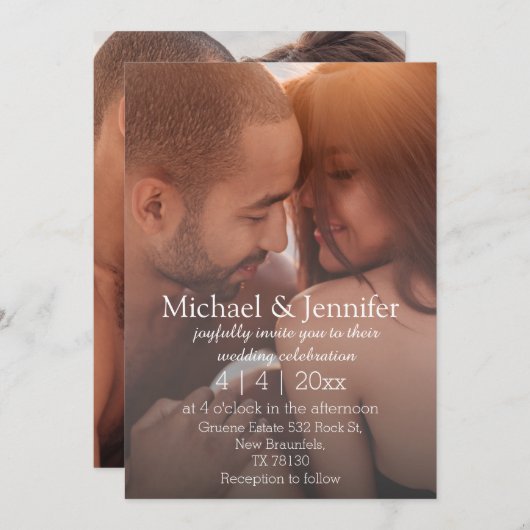 Elegant Classic Script 2 foto's Eenvoudige bruilof Kaart (Voorkant / Achterkant)