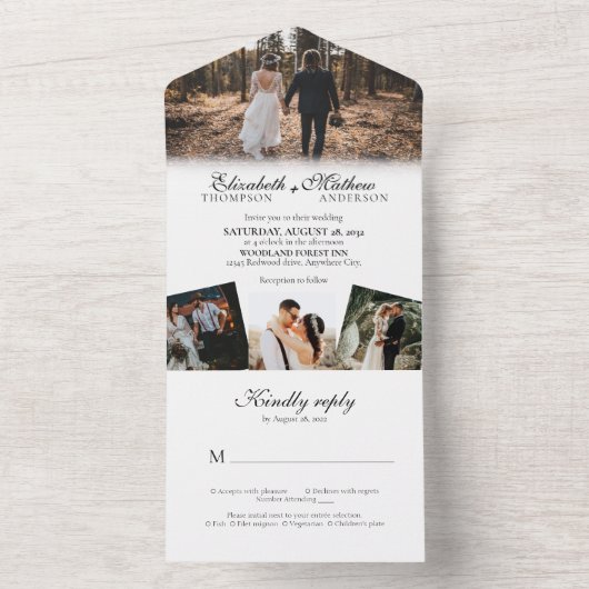 Elegant Classic Script Calligraphy Photo Weddensch All In One Uitnodiging (Binnen)