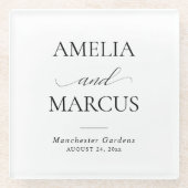 Elegant Classic Script Calligraphy Wedding Glazen Onderzetter (Voorkant)