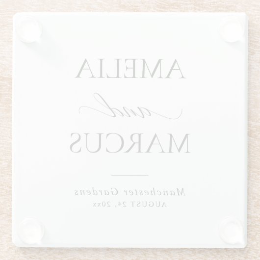 Elegant Classic Script Calligraphy Wedding Glazen Onderzetter (Achterkant)