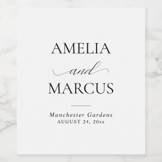 Elegant Classic Script Calligraphy Wedding Wijn Etiket (Enkel label)