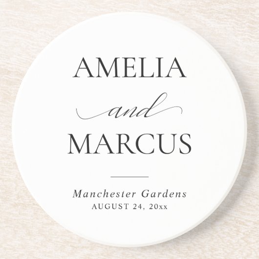 Elegant Classic Script Calligraphy Wedding Zandsteen Onderzetter (Voorkant)