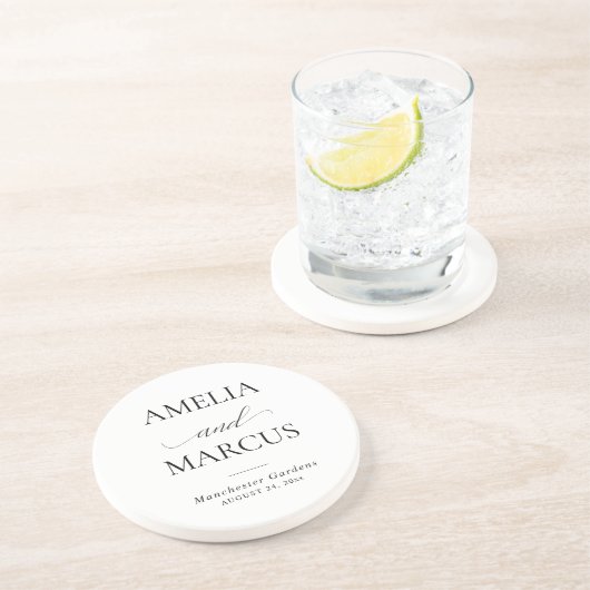 Elegant Classic Script Calligraphy Wedding Zandsteen Onderzetter (Zijkant)