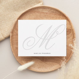 Elegant Classic Script Gray Monogram Calligrafie Notitiekaartje
