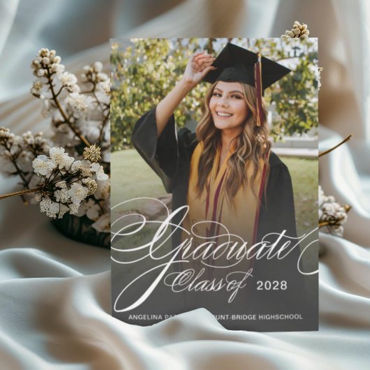 Elegant Classic Script Photo Graduation Aankondiging