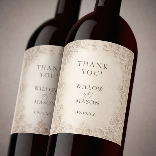 Elegant Classic Scrollwork Baroque Wedding Wijn Etiket