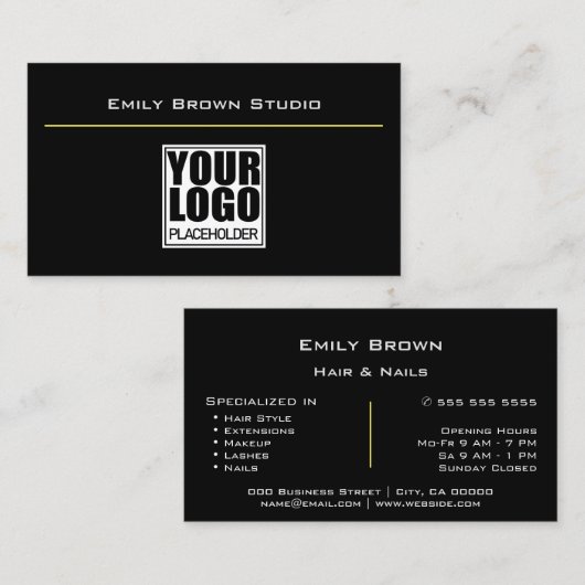 Elegant Classic Simple Black Studio-Logo Sjabloon Visitekaartje (Voorkant / Achterkant)