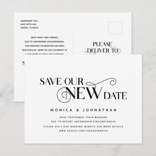 Elegant Classic, sla onze nieuwe datum op, uitstel Briefkaart (Voorkant / Achterkant)