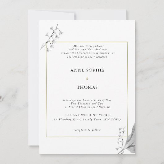 Elegant Classic Spring Lily uit Valley Gold Weddin Kaart (Voorkant)