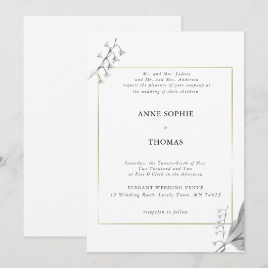 Elegant Classic Spring Lily uit Valley Gold Weddin Kaart (Voorkant / Achterkant)