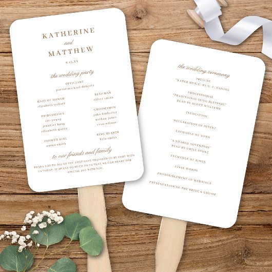 Elegant Classic Tarwe Trouwceremonie Programma Handwaaier