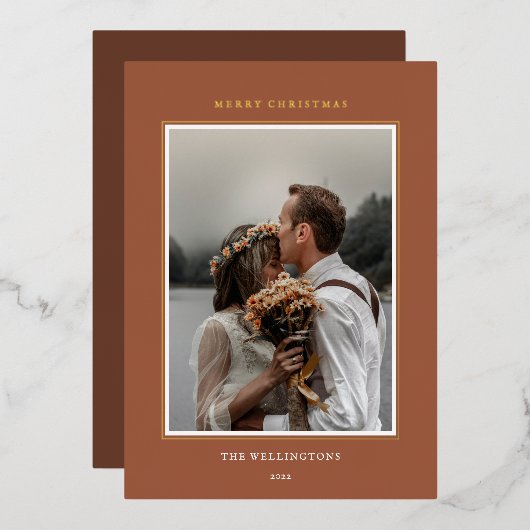 Elegant Classic Terracotta Lijst kerstmis Folie Feestdagenkaart (Voorkant / Achterkant)