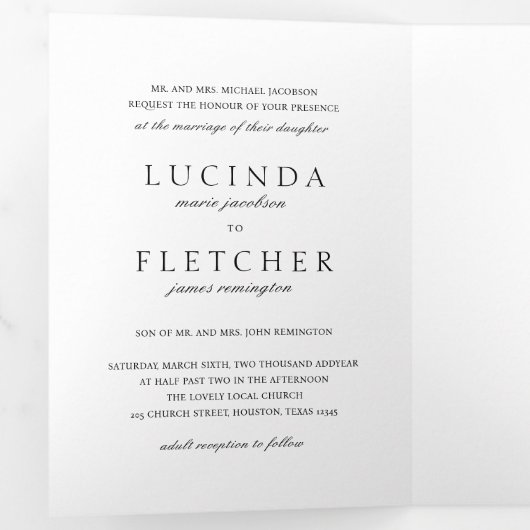 Elegant Classic Traditional Formal Photo Wedding Drieluik Uitnodiging (Binnenzijde eerst)