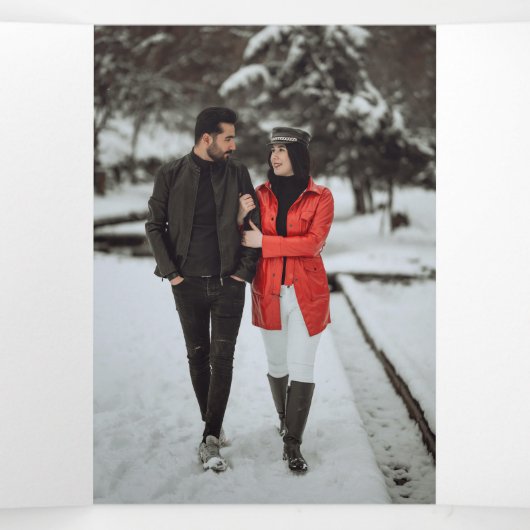 Elegant Classic Traditional Formal Photo Wedding Drieluik Uitnodiging (Binnenkant midden)