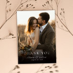 Elegant Classic Typography Photo Overlay Wedding Bedankkaart<br><div class="desc">Stylish classic and elegant photo wedding thank you card. Thank your guests with this romantic minimalist single photo wedding thank you card. Featuring a clean layout, refined typography, and a timeless aesthetic, it’s perfect for modern and classic wedding styles alike. Easily customize the photo and message to create a beautiful...</div>