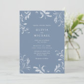 Elegant Classic Vintage Dusty Blue Wedding Kaart (Staand voorkant)