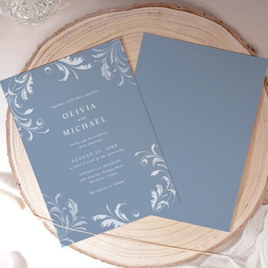 Elegant Classic Vintage Dusty Blue Wedding Kaart