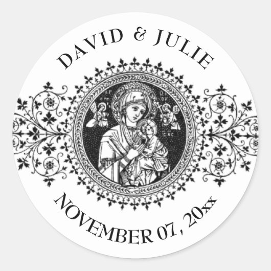 Elegant Classic Virgin Mary Jesus Black White Ronde Sticker (Voorkant)