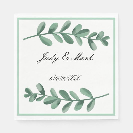 Elegant Classic Waterverf Green Leaves Servet (Voorkant)