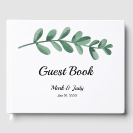 Elegant Classic Waterverf Green Leaves Wedding Gastenboek