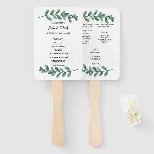 Elegant Classic Waterverf Green Leaves Wedding Handwaaier (Voorkant en achterkant)