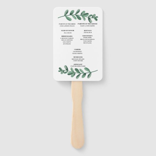 Elegant Classic Waterverf Green Leaves Wedding Handwaaier (Achterkant)