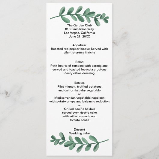 Elegant Classic Waterverf Green Leaves Wedding Menu (Voorkant)