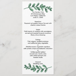 Elegant Classic Waterverf Green Leaves Wedding Menu