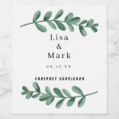 Elegant Classic Waterverf Green Leaves Wedding Wijn Etiket (Enkel label)