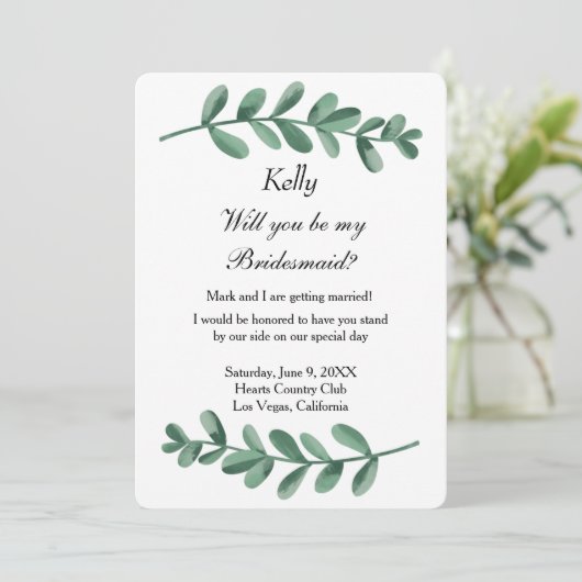 Elegant Classic Waterverf Green leest Bridesmaid Kaart (Staand voorkant)