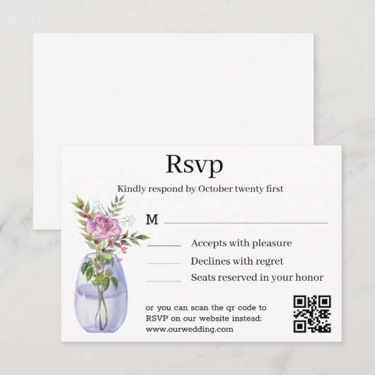 Elegant Classic waterverf Roze Bloemen bruiloft RSVP Kaartje (Voorkant / Achterkant)