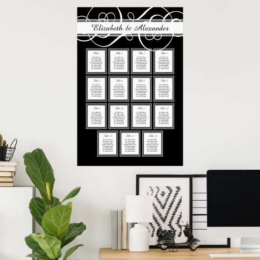 Elegant Classic Wedding 15 Table Seating Chart Poster (Thuiskantoor)