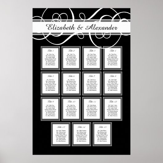 Elegant Classic Wedding 15 Table Seating Chart Poster (Voorkant)
