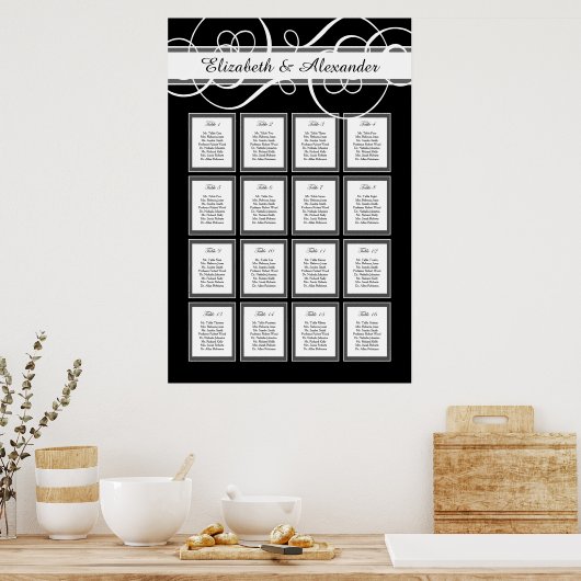 Elegant Classic Wedding 16 Table Seating Chart Poster (Keuken)