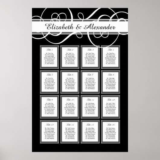Elegant Classic Wedding 16 Table Seating Chart Poster (Voorkant)