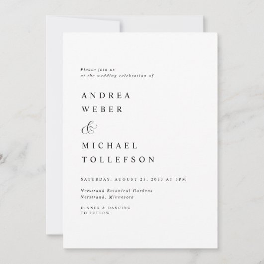 Elegant Classic Wedding Black White Simple Modern Kaart (Voorkant)