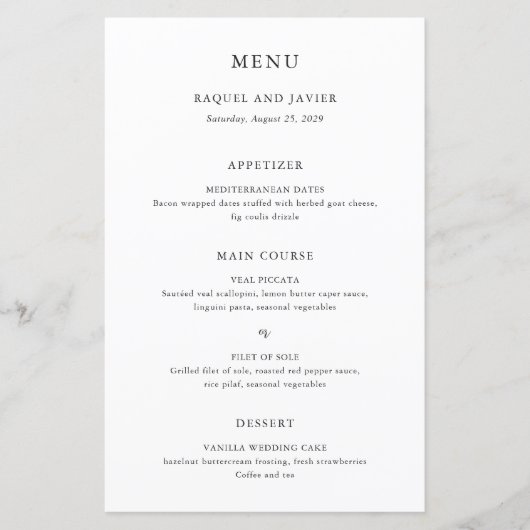 Elegant Classic Wedding Menu (Voorkant)