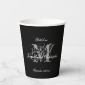 Elegant Classic Wedding Monogram Names Chic Black Papieren Bekers (Voorkant)