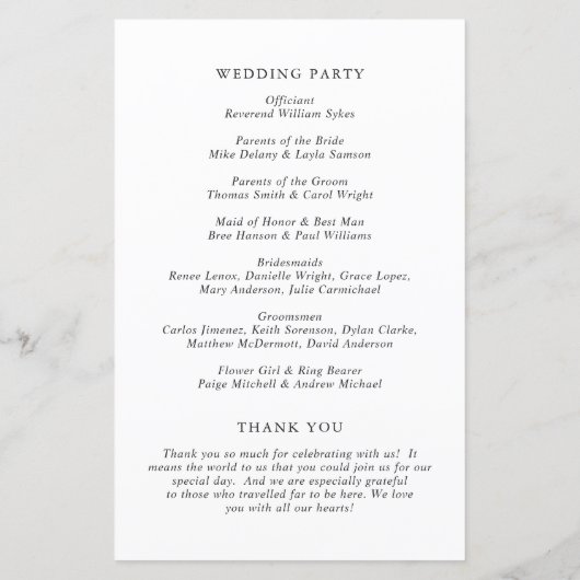 Elegant Classic Wedding Program (Achterkant)