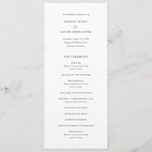 Elegant Classic Wedding Programmakaart (Voorkant)