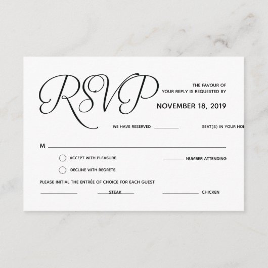 Elegant Classic Wedding RSVP-kaart (reactie) Informatiekaartje (Voorkant)
